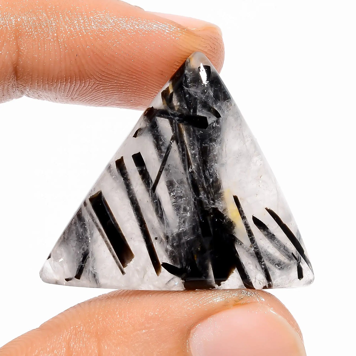 Black Rutile Quartz Triangle Shape Cabochon Loose Gemstone Natural 40.5 Ct. 29X29X7 mm V-5404
