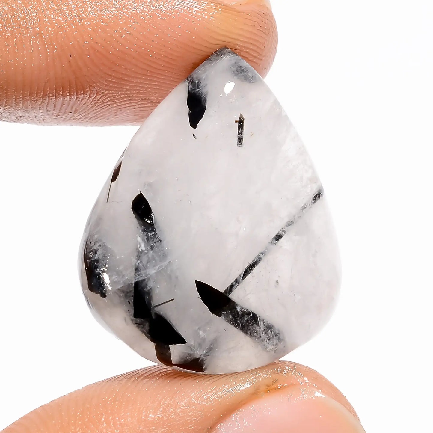 Black Rutile Quartz Pear Shape Cabochon Loose Gemstone Natural 30 Ct. 26X21X7 mm V-5406
