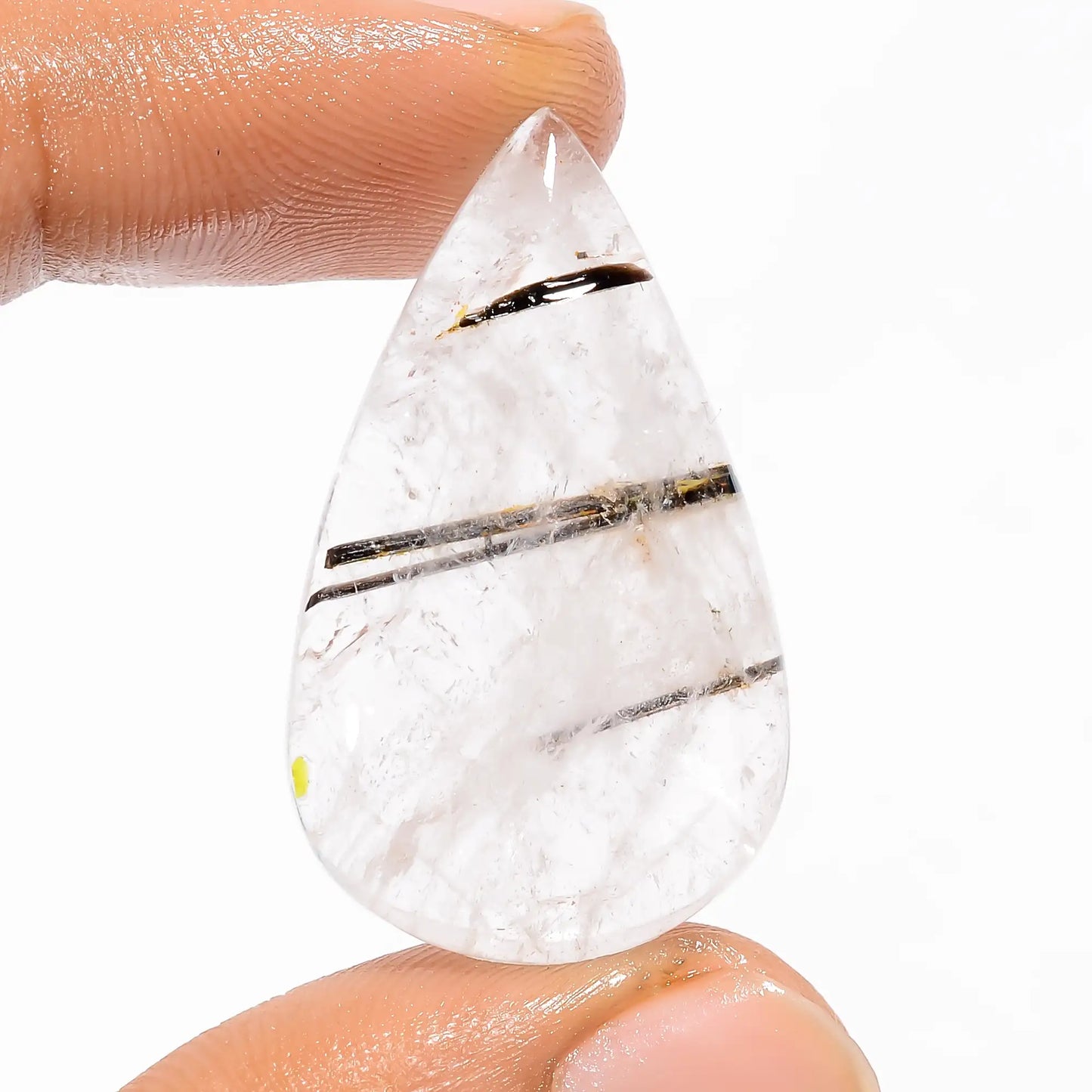 Black Rutile Quartz Pear Shape Cabochon Loose Gemstone Natural 32.5 Ct. 34X20X6 mm V-5412