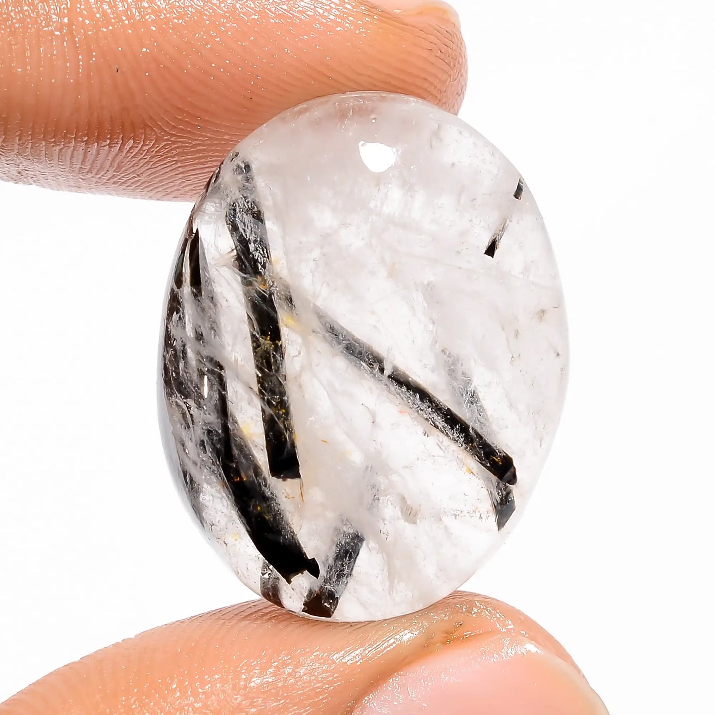 Black Rutile Quartz Oval Shape Cabochon Loose Gemstone Natural 29.5 Ct. 25X20X7 mm V-5413