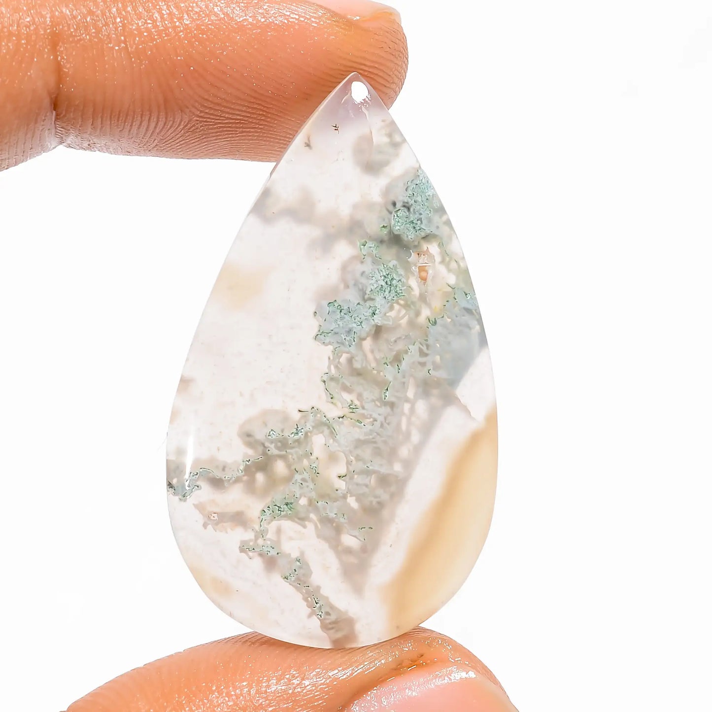 Moss Agate Pear Shape Cabochon Loose Gemstone Natural 26 Ct. 38X22X4 mm V-5428