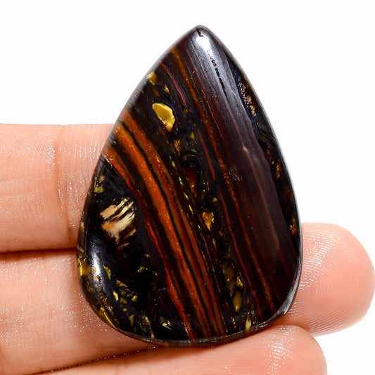 Iron Tiger Eye Pear Shape Cabochon Loose Gemstone Natural 55.5 Ct. 38X26X5 mm V-5514
