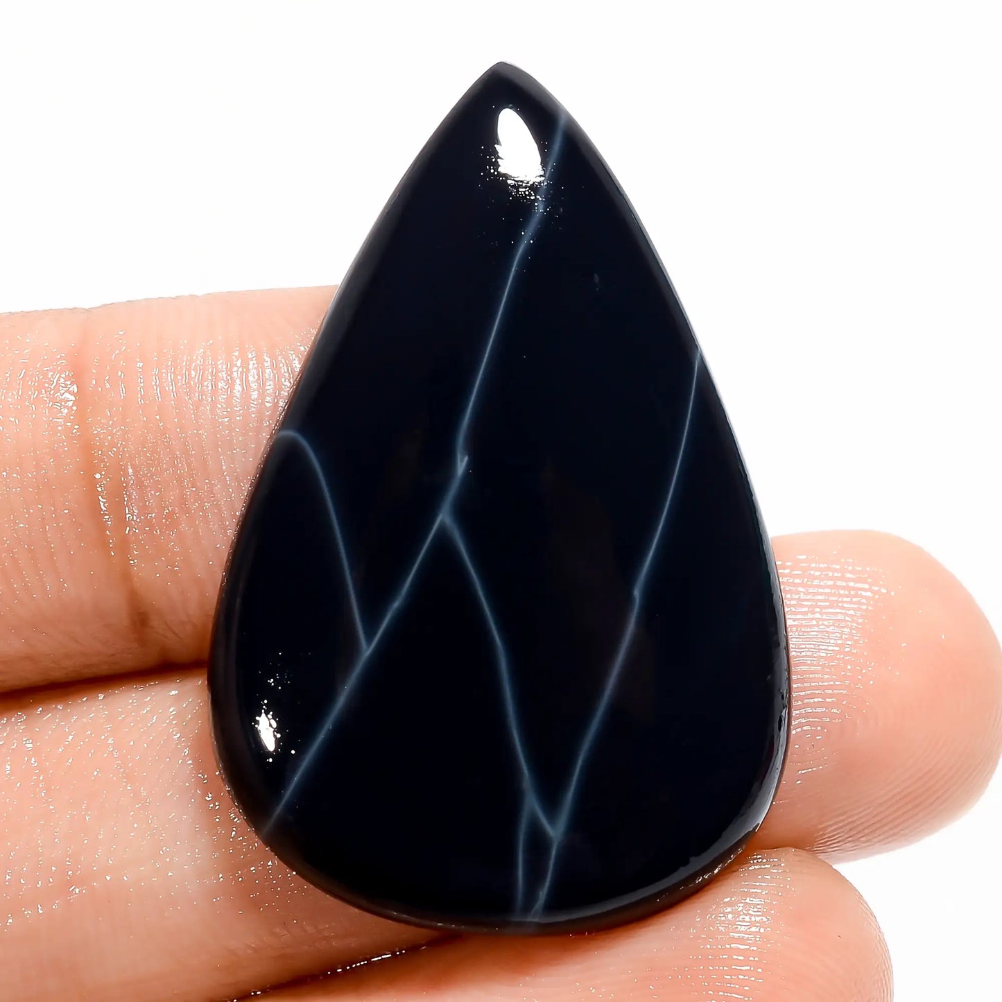 Spider Web Obsidian Pear Shape Cabochon Loose Gemstone Natural 28.5 Ct. 35X23X5 mm V-5523