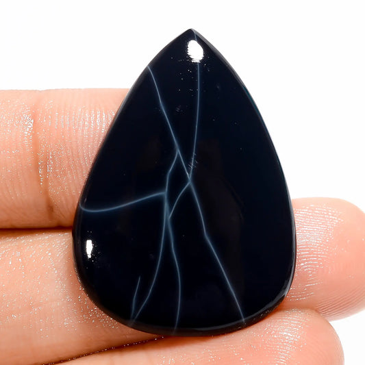 Spider Web Obsidian Pear Shape Cabochon Loose Gemstone Natural 26 Ct. 33X24X5 mm V-5528