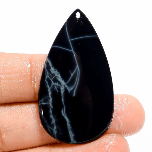 Spider Web Obsidian Pear Shape Cabochon Loose Gemstone Natural 27.5 Ct. 42X24X4 mm V-5529