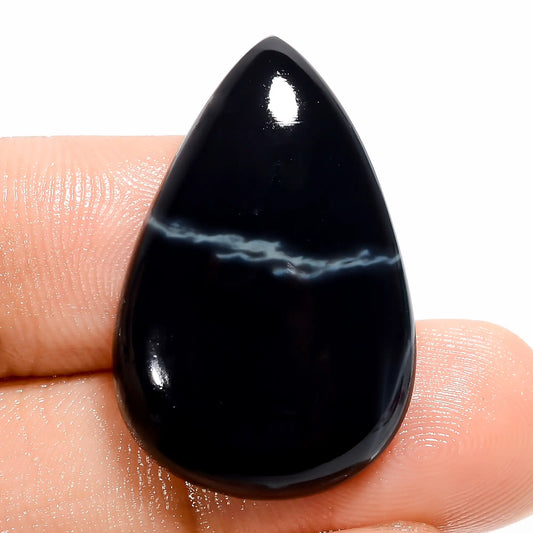 Spider Web Obsidian Pear Shape Cabochon Loose Gemstone Natural 20 Ct. 28X18X5 mm V-5531