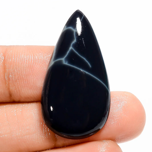 Spider Web Obsidian Pear Shape Cabochon Loose Gemstone Natural 22.5 Ct. 34X18X5 mm V-5532
