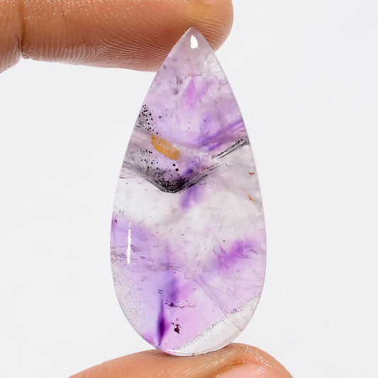 Trapiche Amethyst Pear Shape Cabochon Loose Gemstone Natural 26 Ct. 36X17X5 mm V-5536
