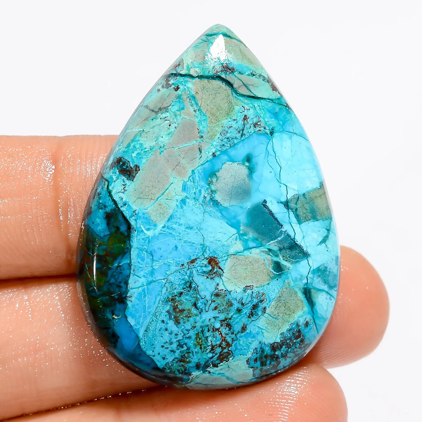 Chrysocolla Pear Shape Cabochon Loose Gemstone Natural 55.5 Ct. 39X28X6 mm V-5547