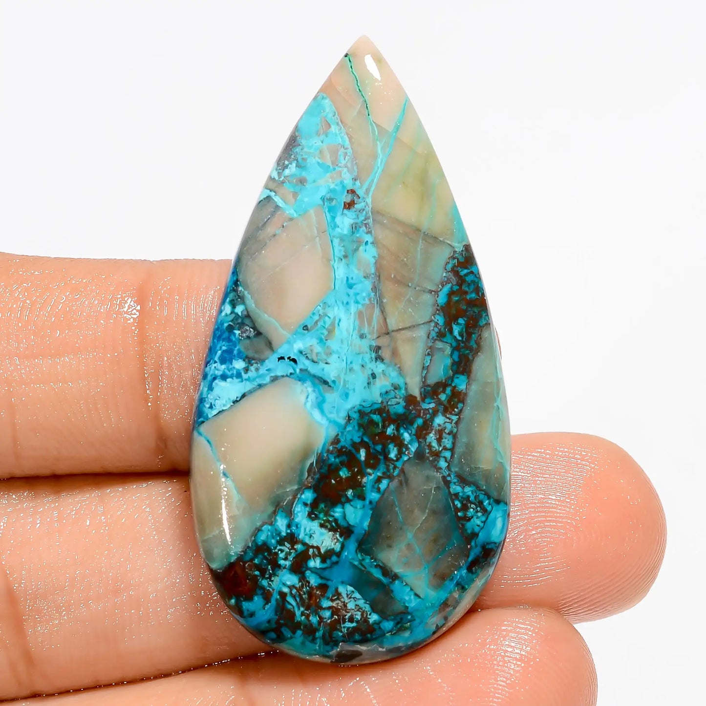 Chrysocolla Pear Shape Cabochon Loose Gemstone Natural 44 Ct. 43X22X5 mm V-5554