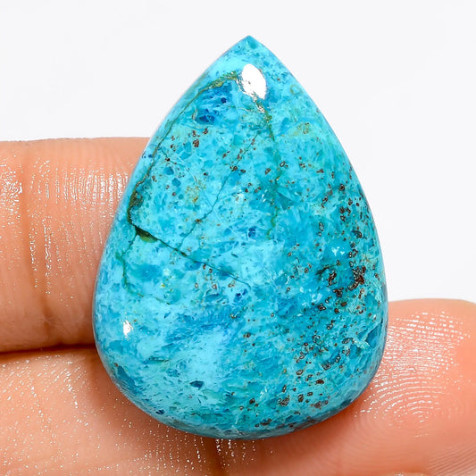Chrysocolla Pear Shape Cabochon Loose Gemstone Natural 25.5 Ct. 28X21X5 mm V-5565