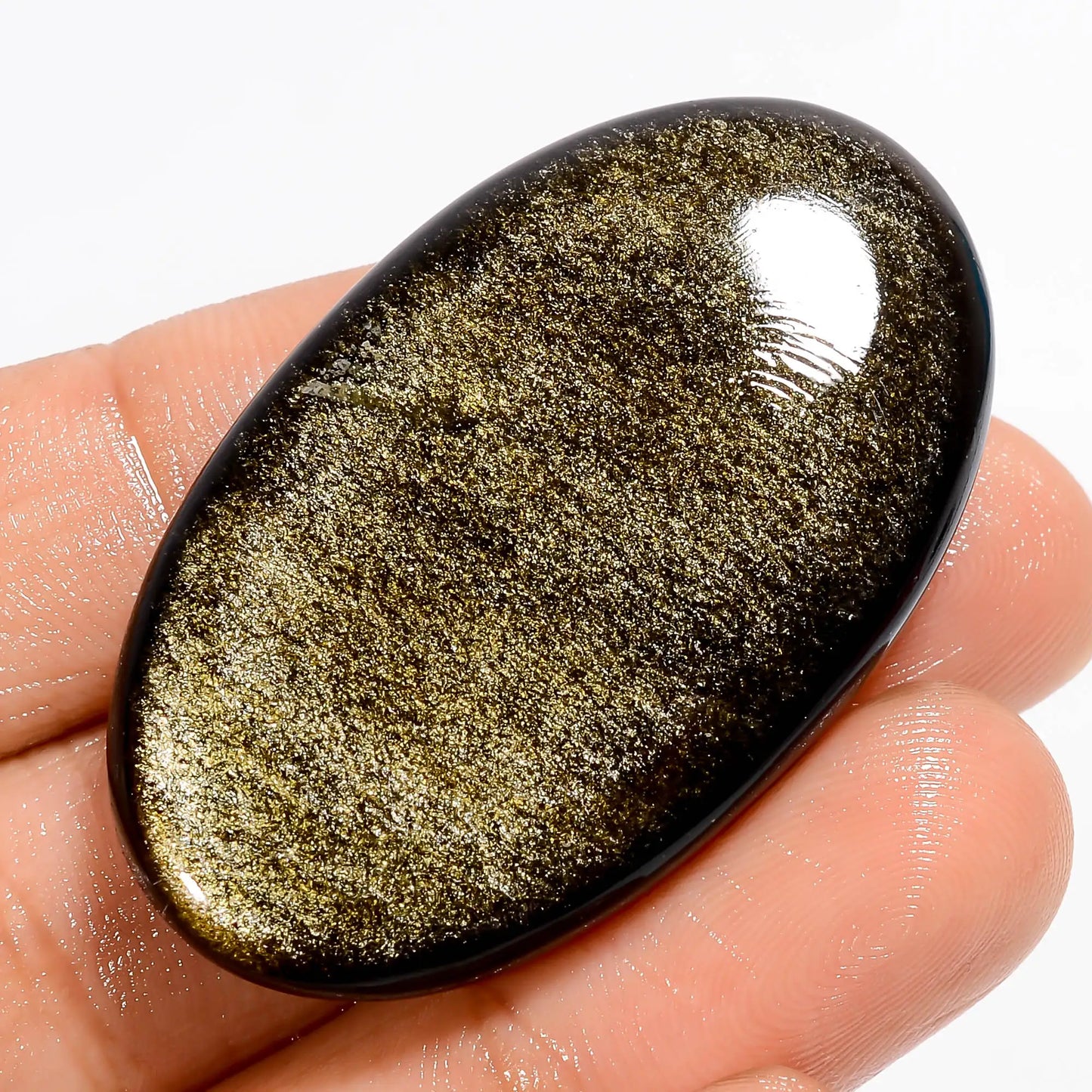 Golden Sheen Obsidian Oval Shape Cabochon Loose Gemstone Natural 62.5 Ct. 43X26X7 mm V-5574