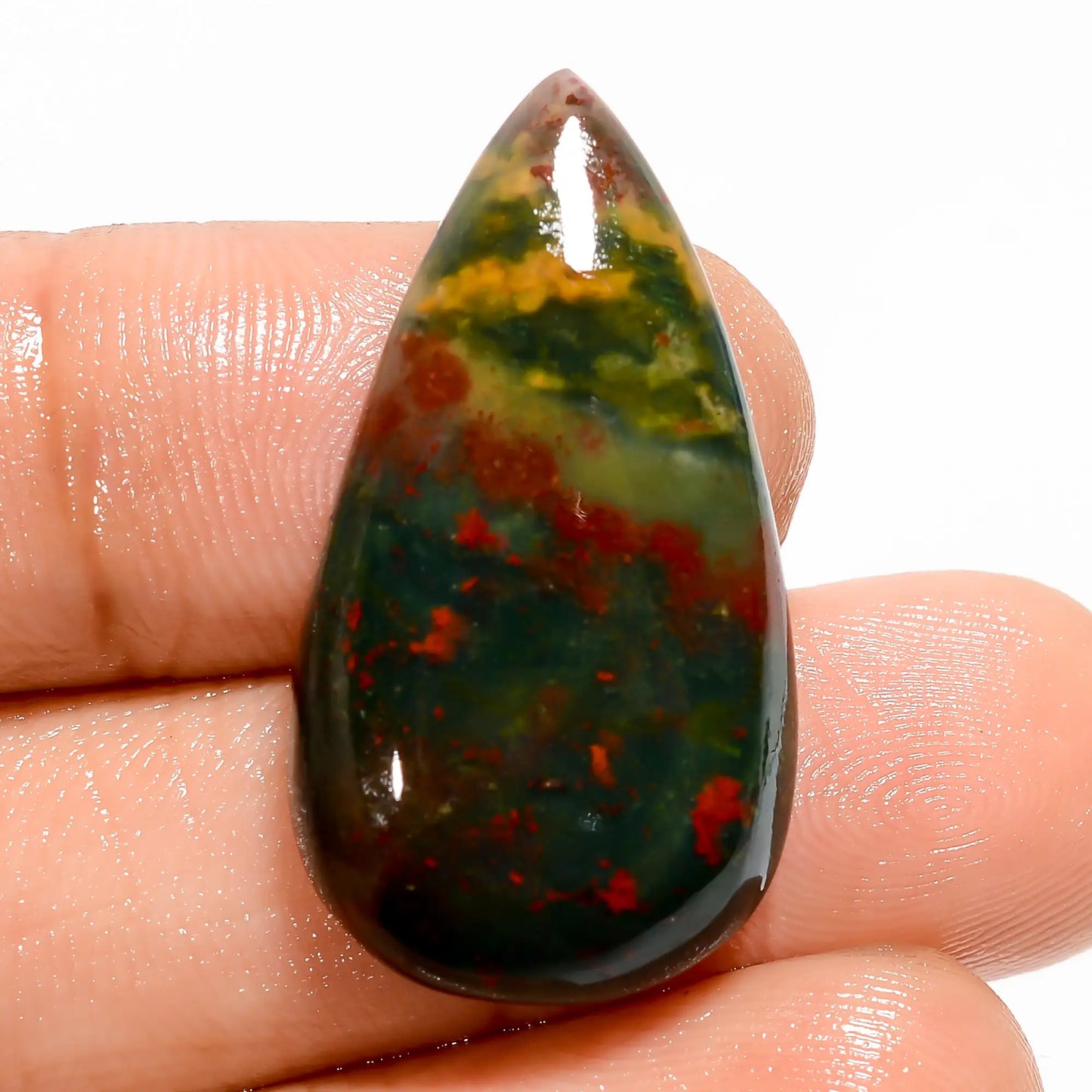 Bloodstone Pear Shape Cabochon Loose Gemstone Natural 23.5 Ct. 30X16X5 mm V-5593