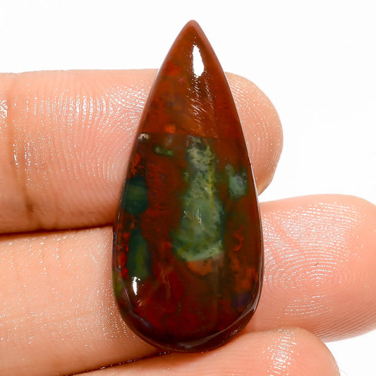 Bloodstone Pear Shape Cabochon Loose Gemstone Natural 15.5 Ct. 30X14X5 mm V-5597