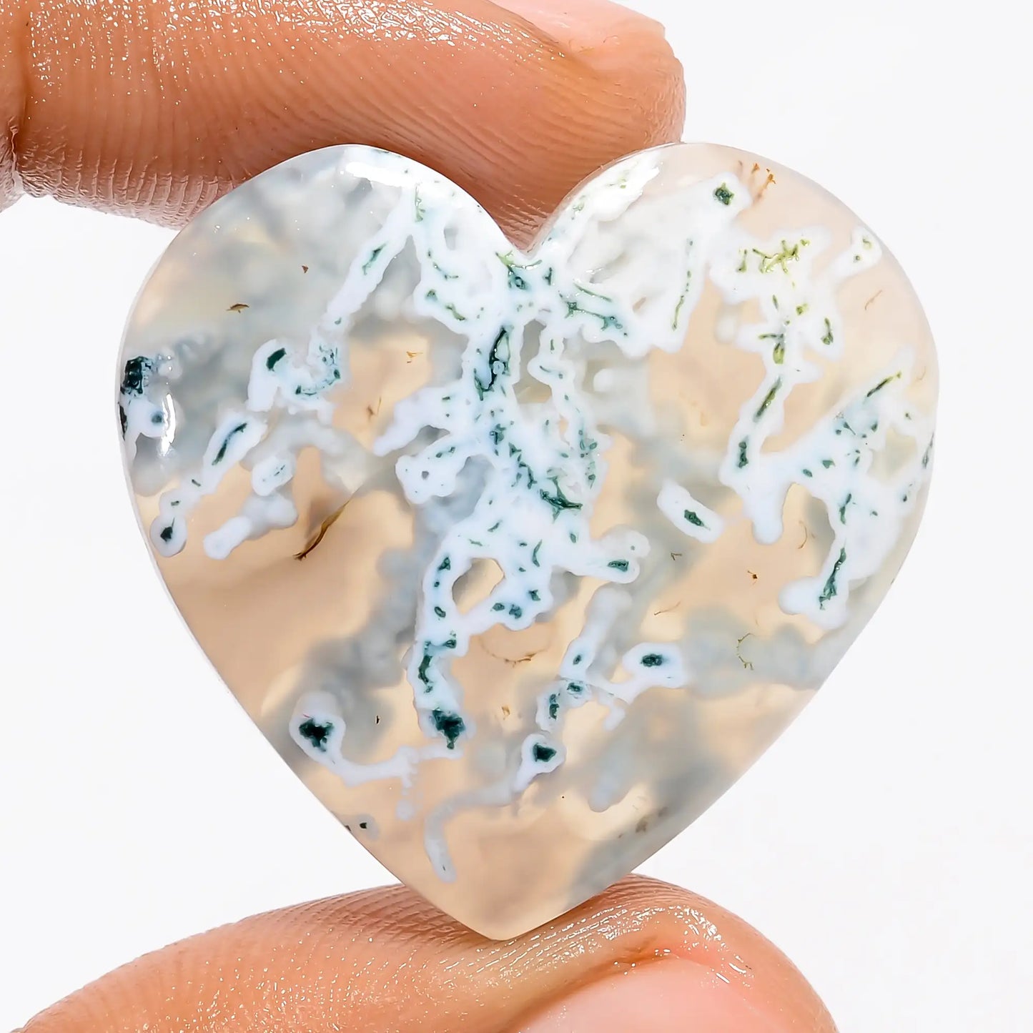 Moss Agate Heart Shape Cabochon Loose Gemstone Natural 35 Ct. 28X30X5 mm V-5610