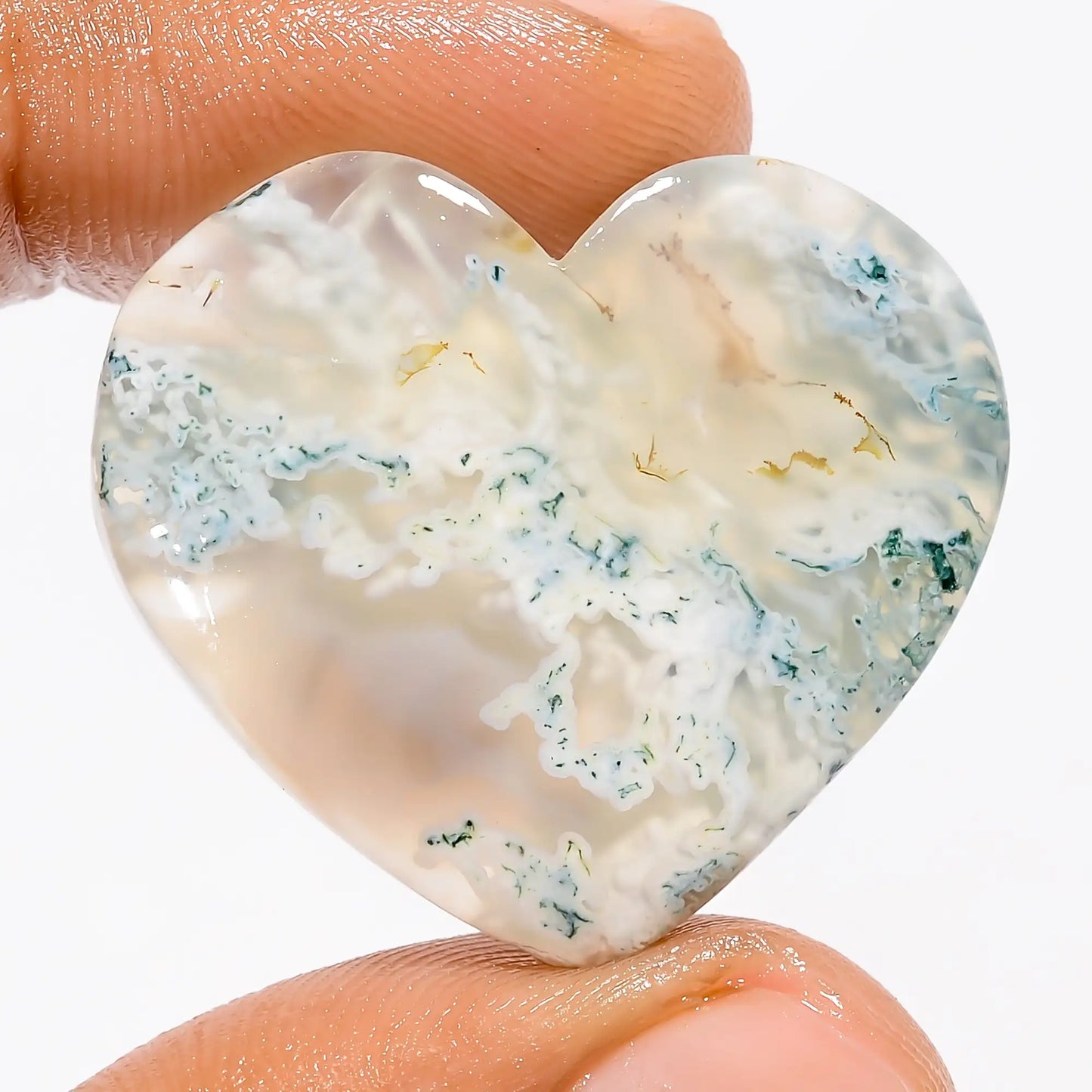 Moss Agate Heart Shape Cabochon Loose Gemstone Natural 36.5 Ct. 26X29X5 mm V-5612