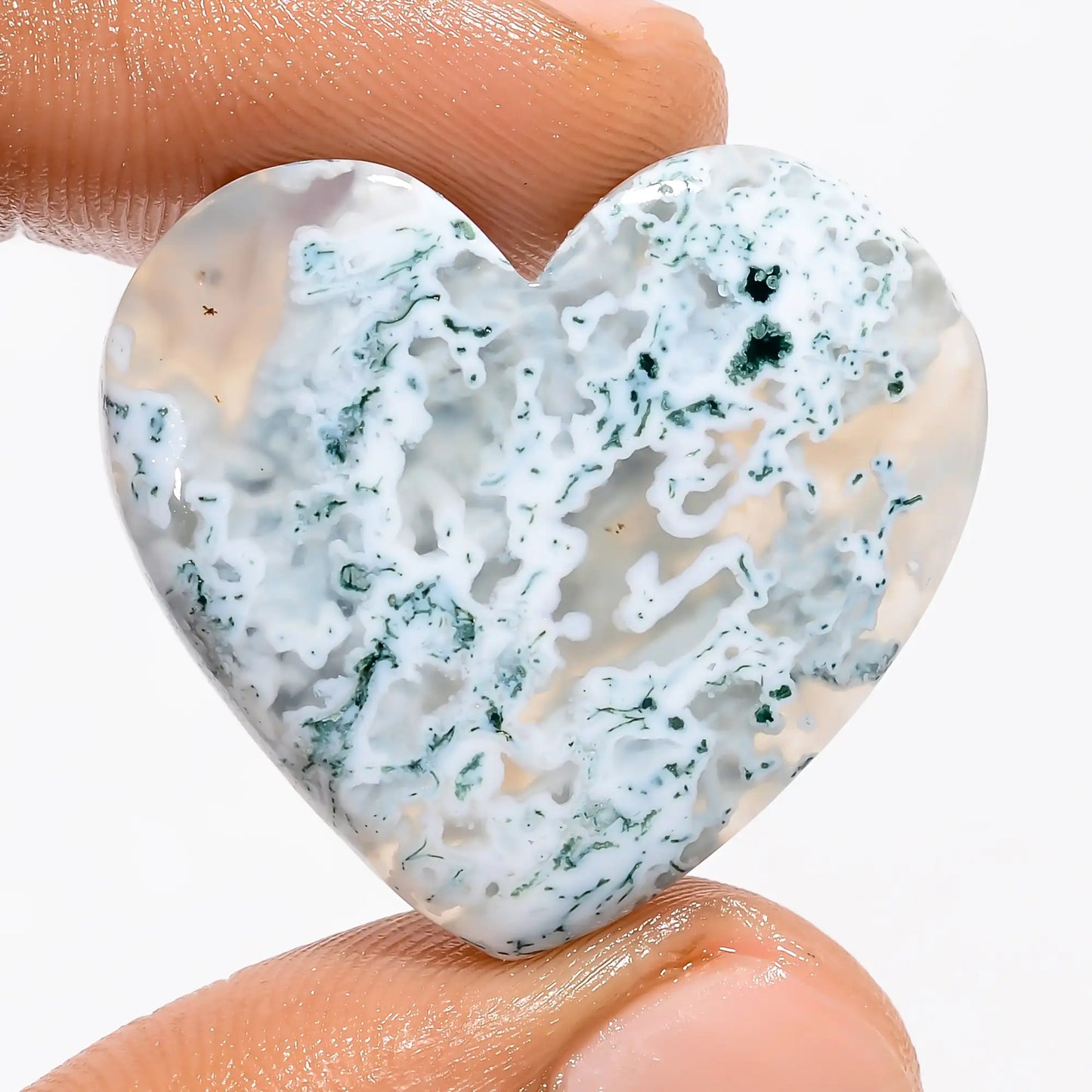 Moss Agate Heart Shape Cabochon Loose Gemstone Natural 32 Ct. 26X28X5 mm V-5616