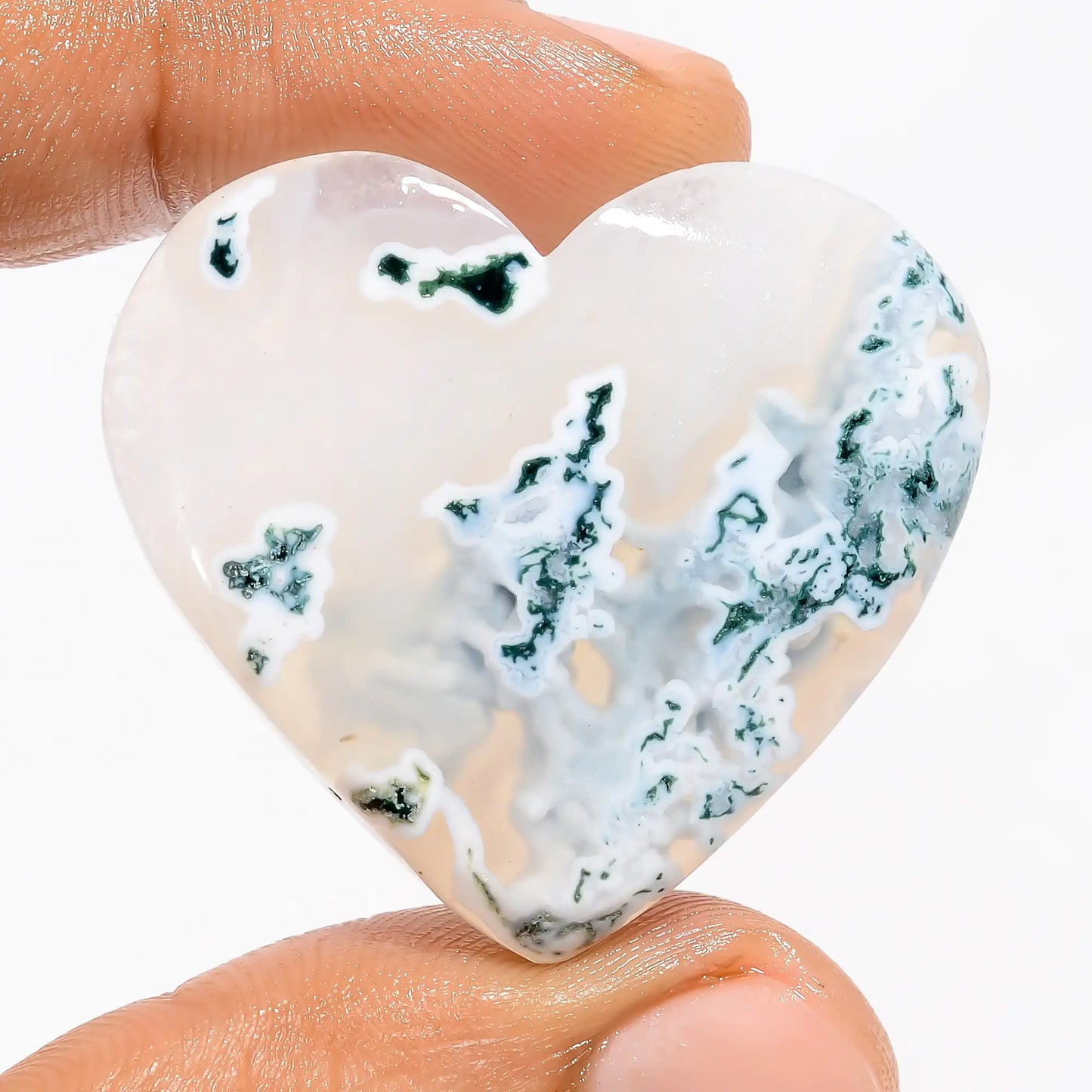 Moss Agate Heart Shape Cabochon Loose Gemstone Natural 55.5 Ct. 33X36X5 mm V-5617