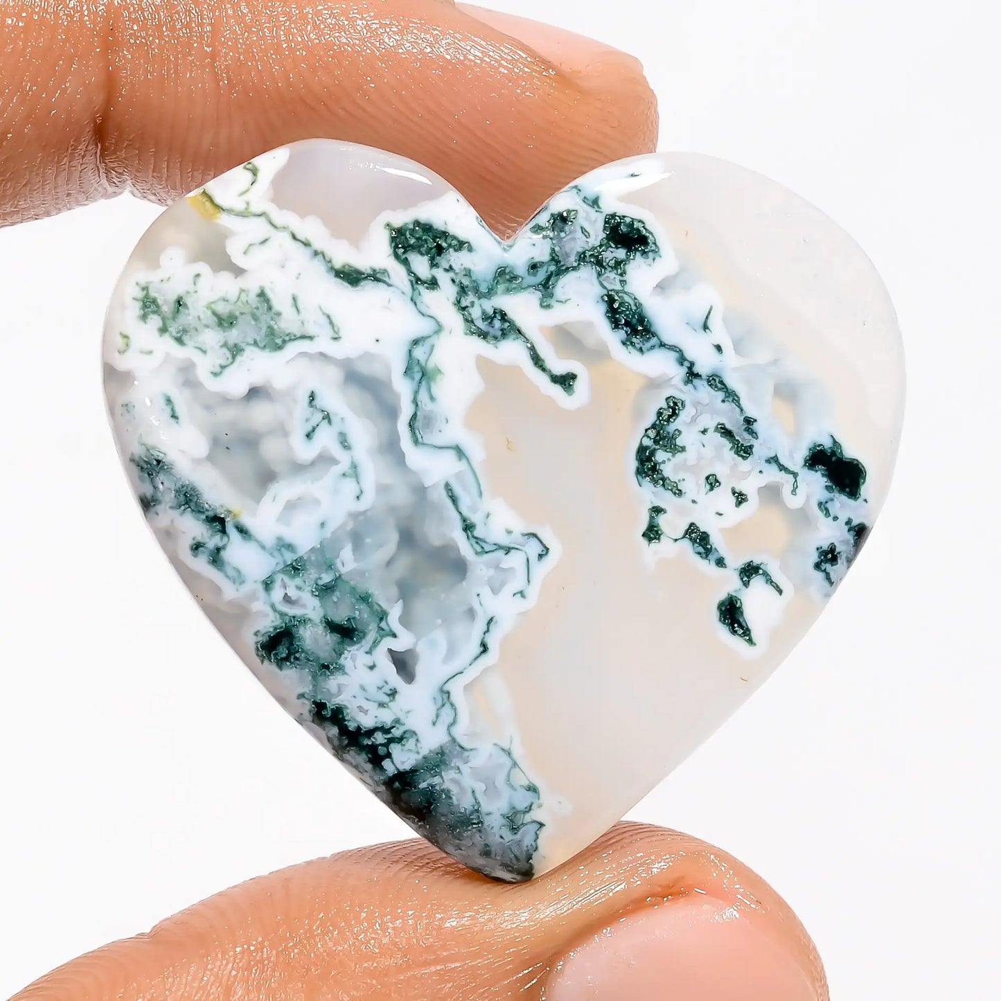 Moss Agate Heart Shape Cabochon Loose Gemstone Natural 53 Ct. 32X35X6 mm V-5618