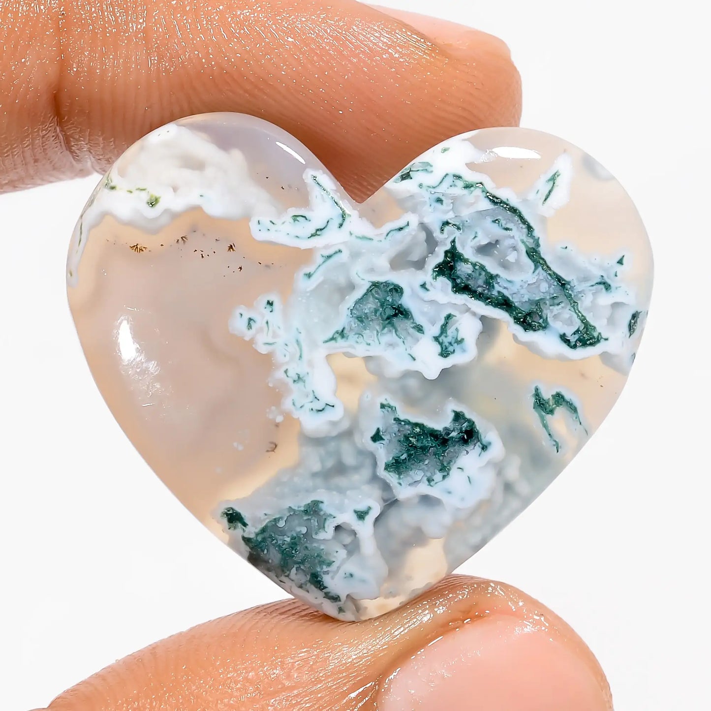 Moss Agate Heart Shape Cabochon Loose Gemstone Natural 36.5 Ct. 26X31X5 mm V-5619