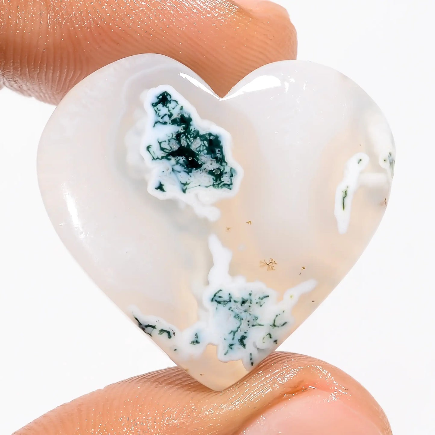 Moss Agate Heart Shape Cabochon Loose Gemstone Natural 32.5 Ct. 25X27X5 mm V-5621