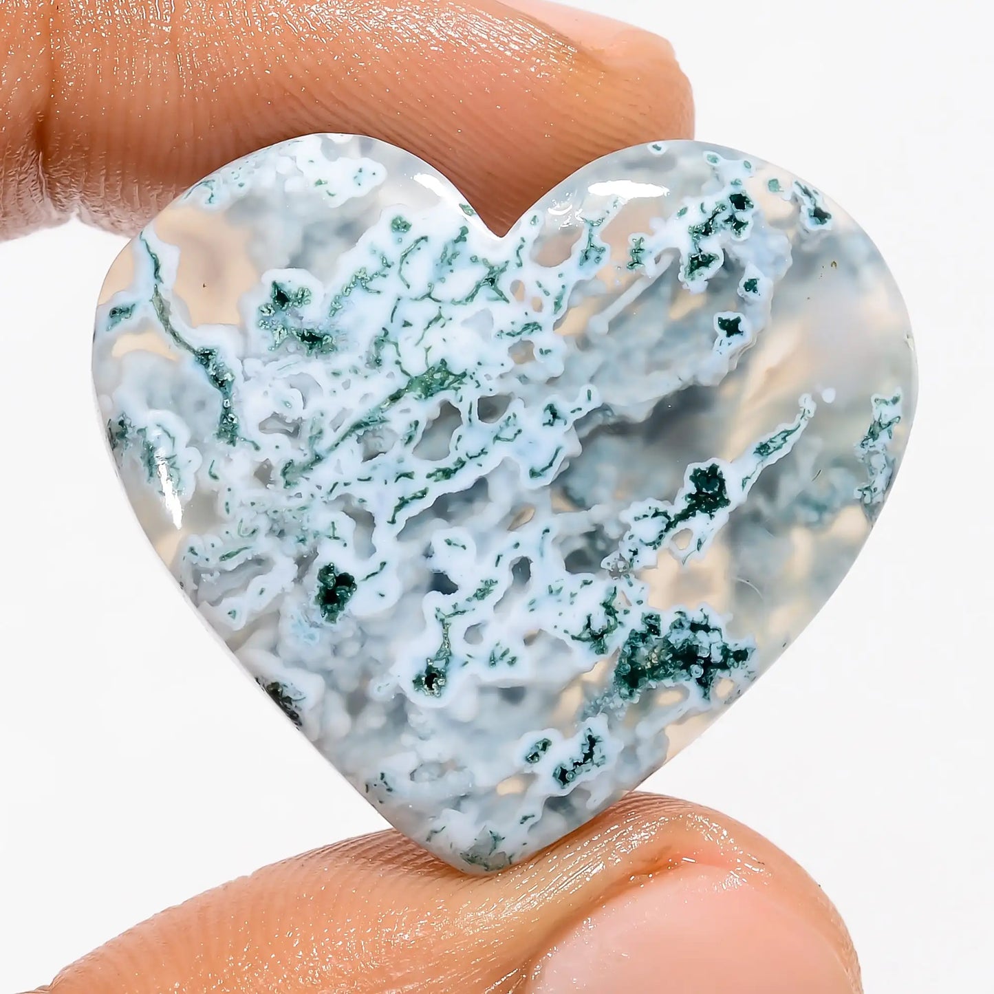 Moss Agate Heart Shape Cabochon Loose Gemstone Natural 34 Ct. 27X30X5 mm V-5622