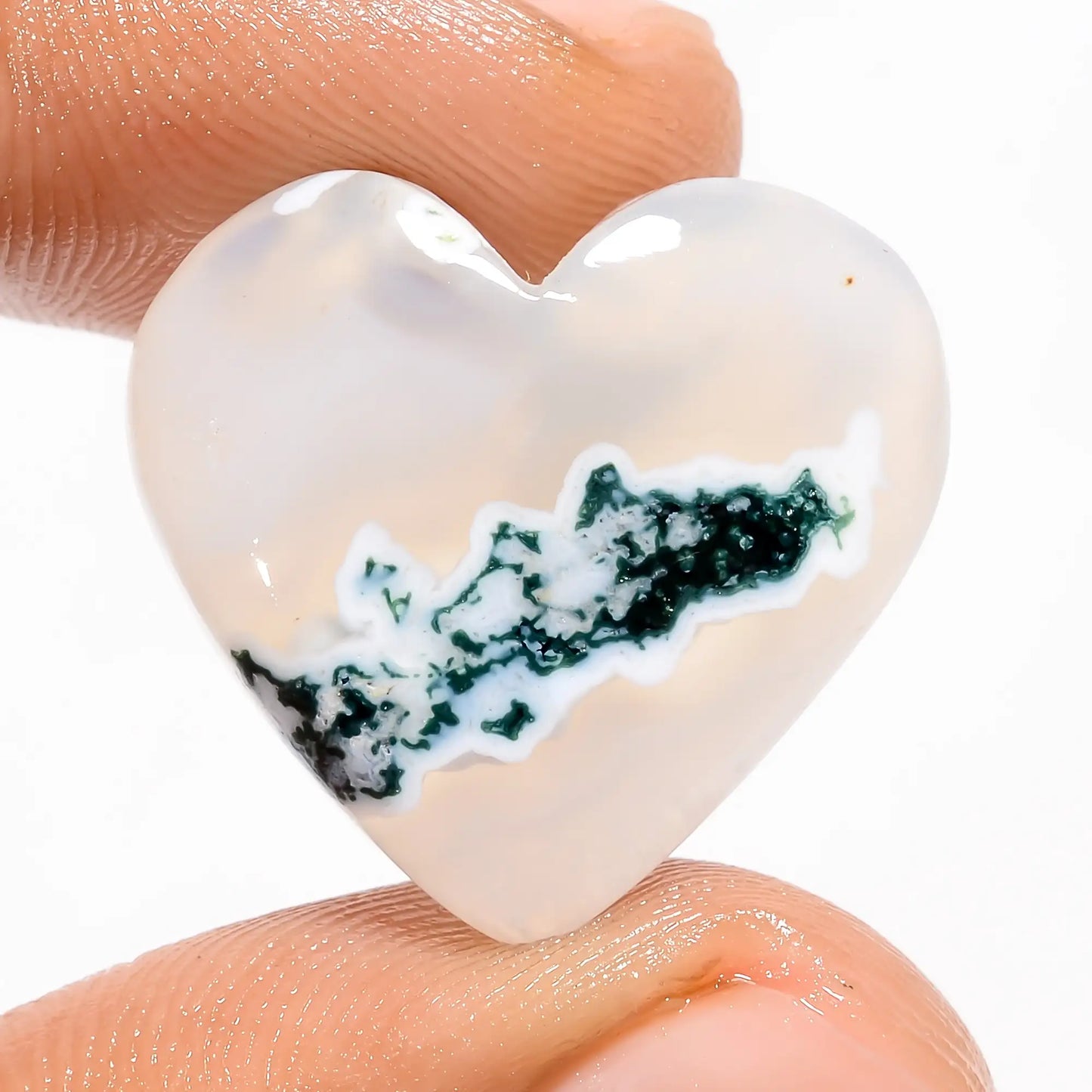 Moss Agate Heart Shape Cabochon Loose Gemstone Natural 17.5 Ct. 20X21X5 mm V-5623