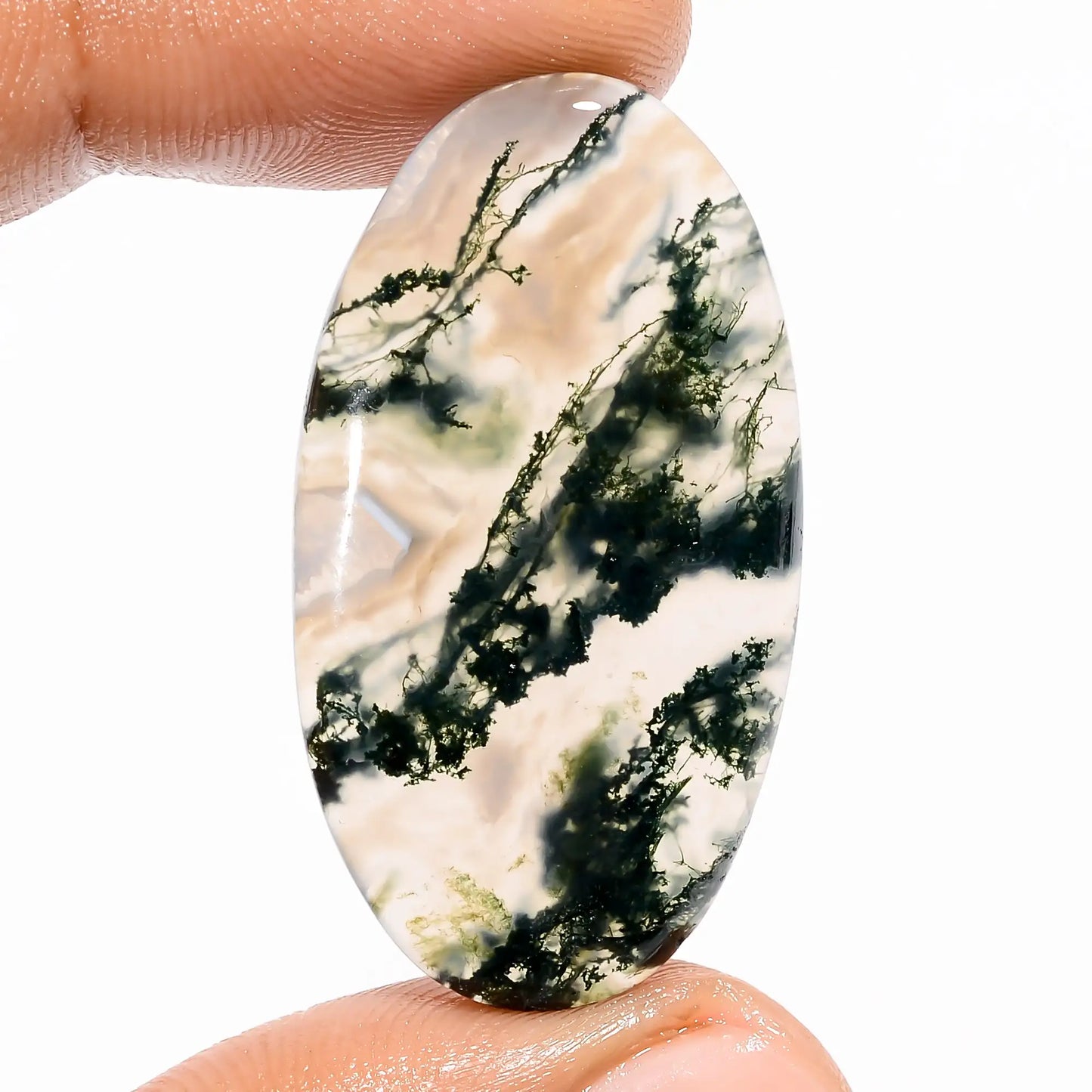 Moss Agate Oval Shape Cabochon Loose Gemstone Natural 32.5 Ct. 37X20X4 mm V-5635