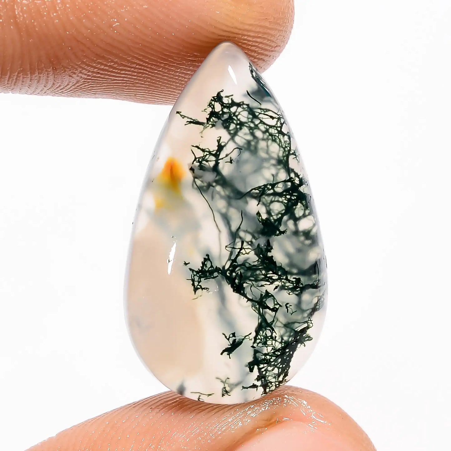 Moss Agate Pear Shape Cabochon Loose Gemstone Natural 16 Ct. 25X14X5 mm V-5636