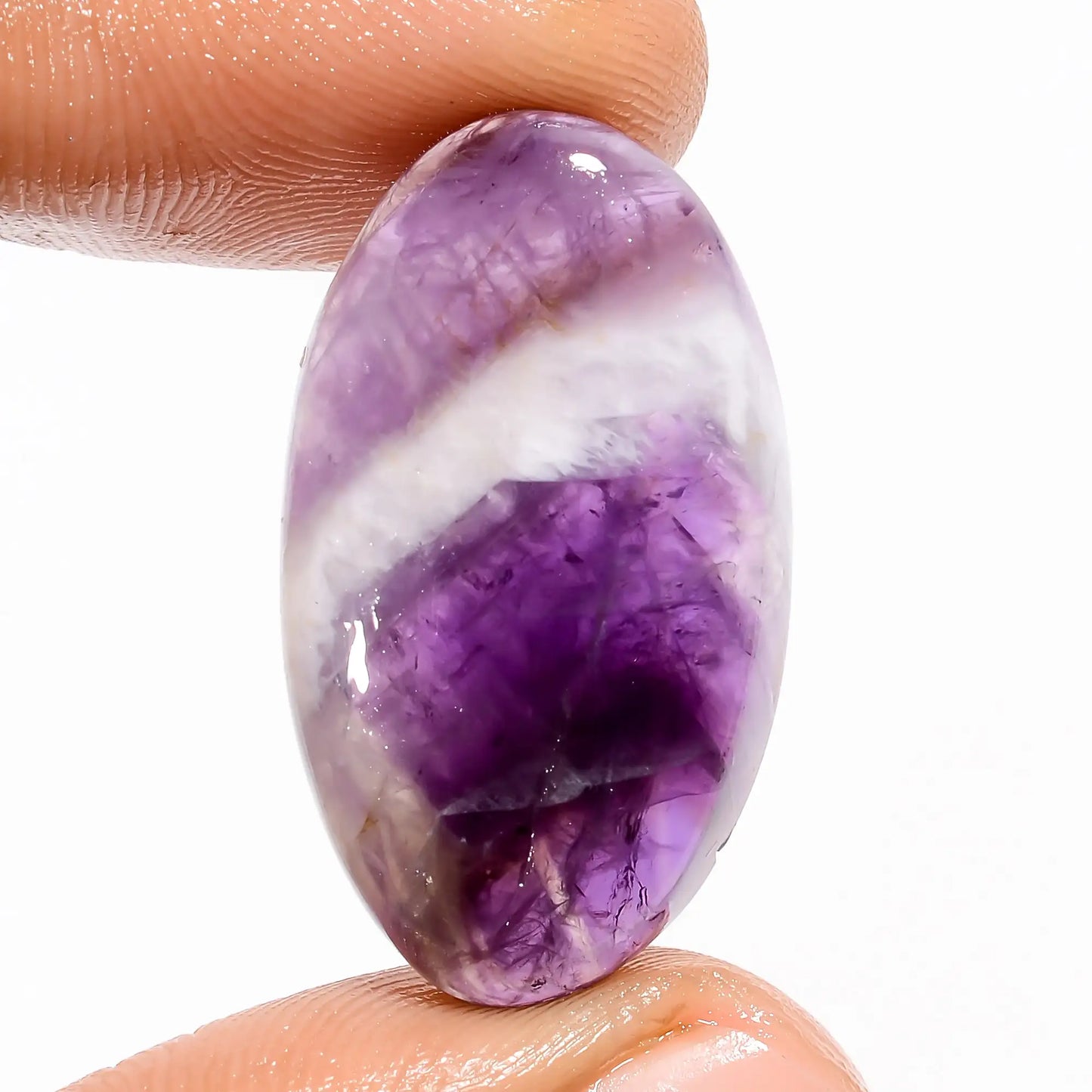 Chevron Amethyst Oval Shape Cabochon Loose Gemstone Natural 21.5 Ct. 28X15X5 mm V-5677