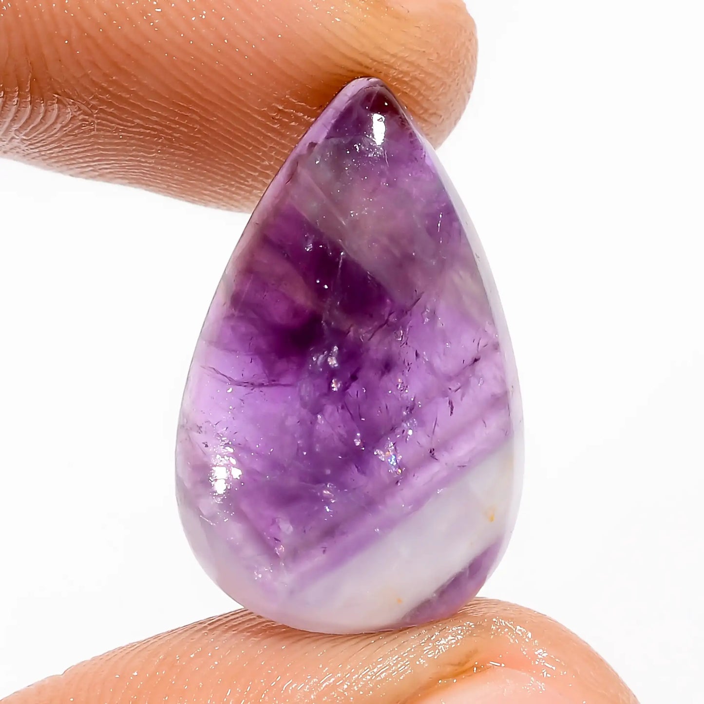 Chevron Amethyst Pear Shape Cabochon Loose Gemstone Natural 10 Ct. 21X13X4 mm V-5681