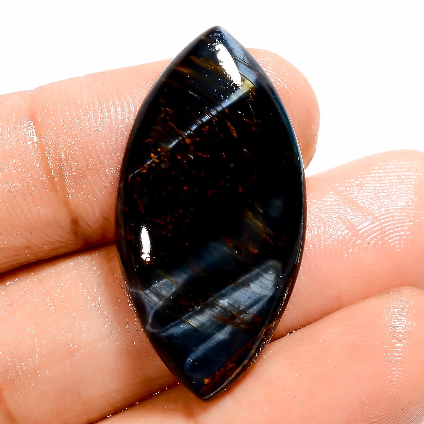 Blue Tiger Eye Marquise Shape Cabochon Loose Gemstone Natural 23 Ct. 32X16X5 mm V-5698
