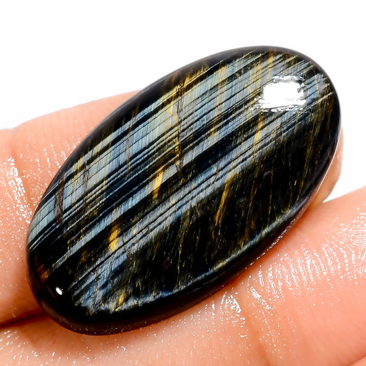 Blue Tiger Eye Oval Shape Cabochon Loose Gemstone Natural 17 Ct. 28X15X4 mm V-5700