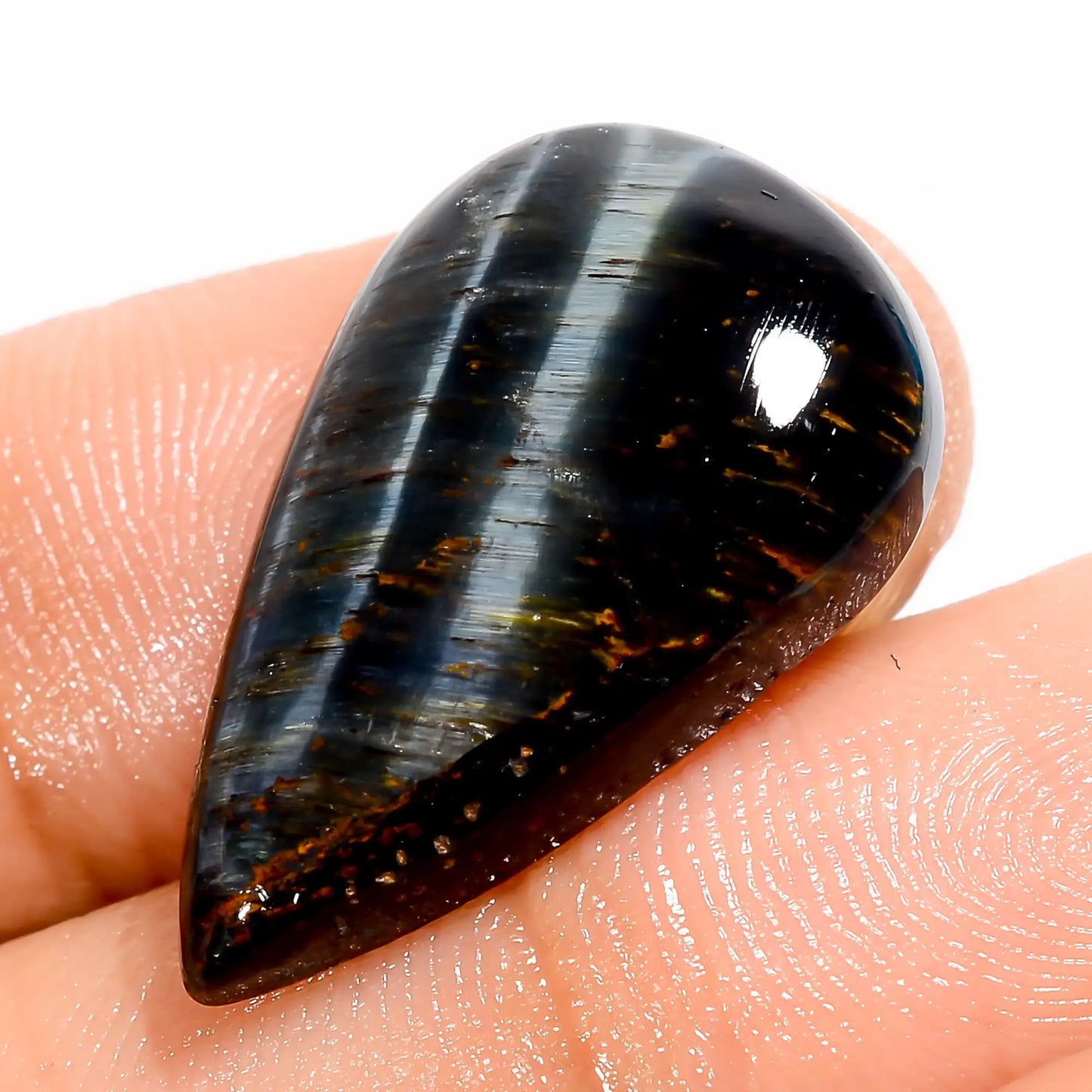 Blue Tiger Eye Pear Shape Cabochon Loose Gemstone Natural 12.5 Ct. 23X14X5 mm V-5703