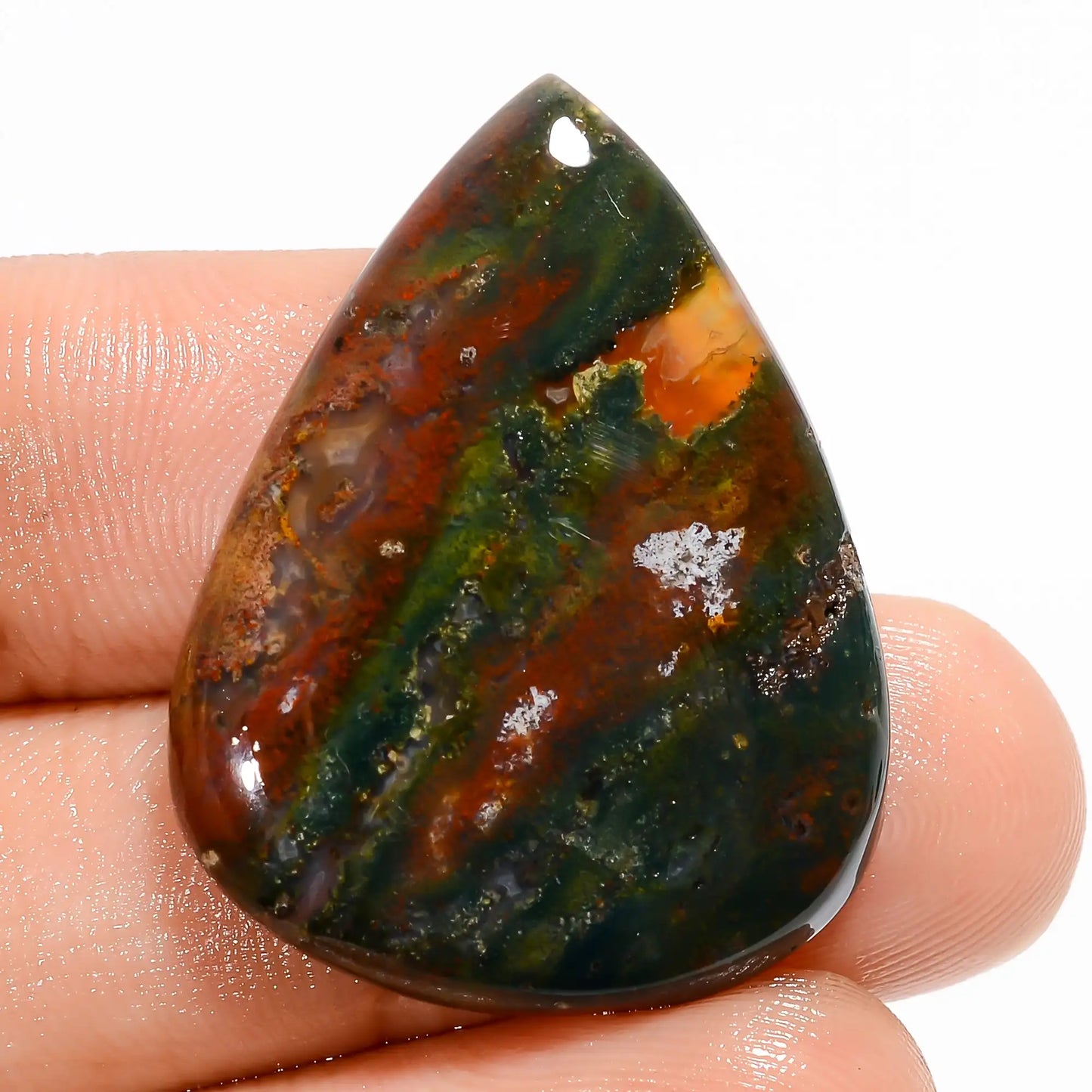Bloodstone Pear Shape Cabochon Loose Gemstone Natural 27 Ct. 31X23X5 mm V-5733