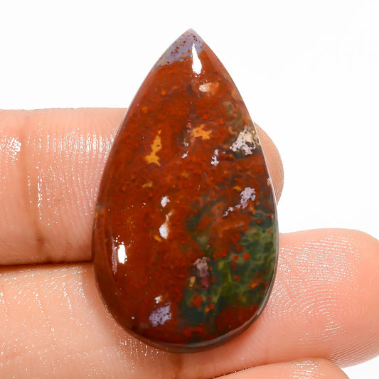 Bloodstone Pear Shape Cabochon Loose Gemstone Natural 18.5 Ct. 31X17X5 mm V-5738