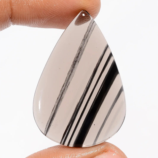 Midnight Obsidian Pear Shape Cabochon Loose Gemstone Natural 25.5 Ct. 36X25X4 mm V-5749
