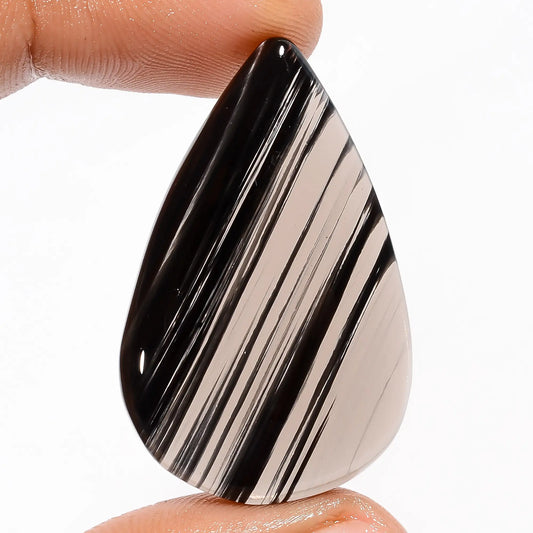 Midnight Obsidian Pear Shape Cabochon Loose Gemstone Natural 32 Ct. 38X24X5 mm V-5751