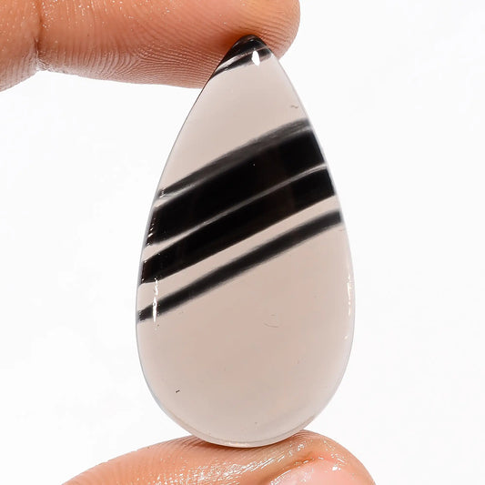 Midnight Obsidian Pear Shape Cabochon Loose Gemstone Natural 25 Ct. 37X20X4 mm V-5758