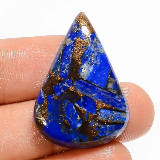 Spiny Copper Lapis Lazuli Pear Shape Cabochon Loose Gemstone 29 Ct. 31X21X5 mm V-5783