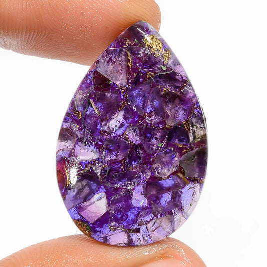 Spiny Copper Trapiche Amethyst Pear Shape Cabochon Loose Gemstone 23 Ct. 31X21X5 mm V-5801
