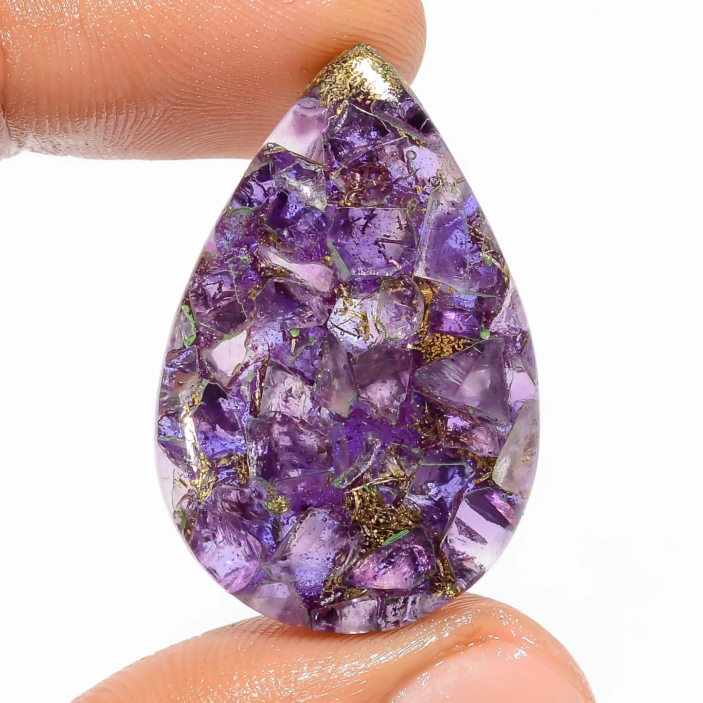 Spiny Copper Trapiche Amethyst Pear Shape Cabochon Loose Gemstone 22.5 Ct. 33X21X4 mm V-5809