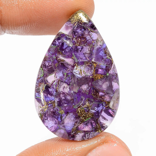 Spiny Copper Trapiche Amethyst Pear Shape Cabochon Loose Gemstone 22.5 Ct. 33X21X4 mm V-5809