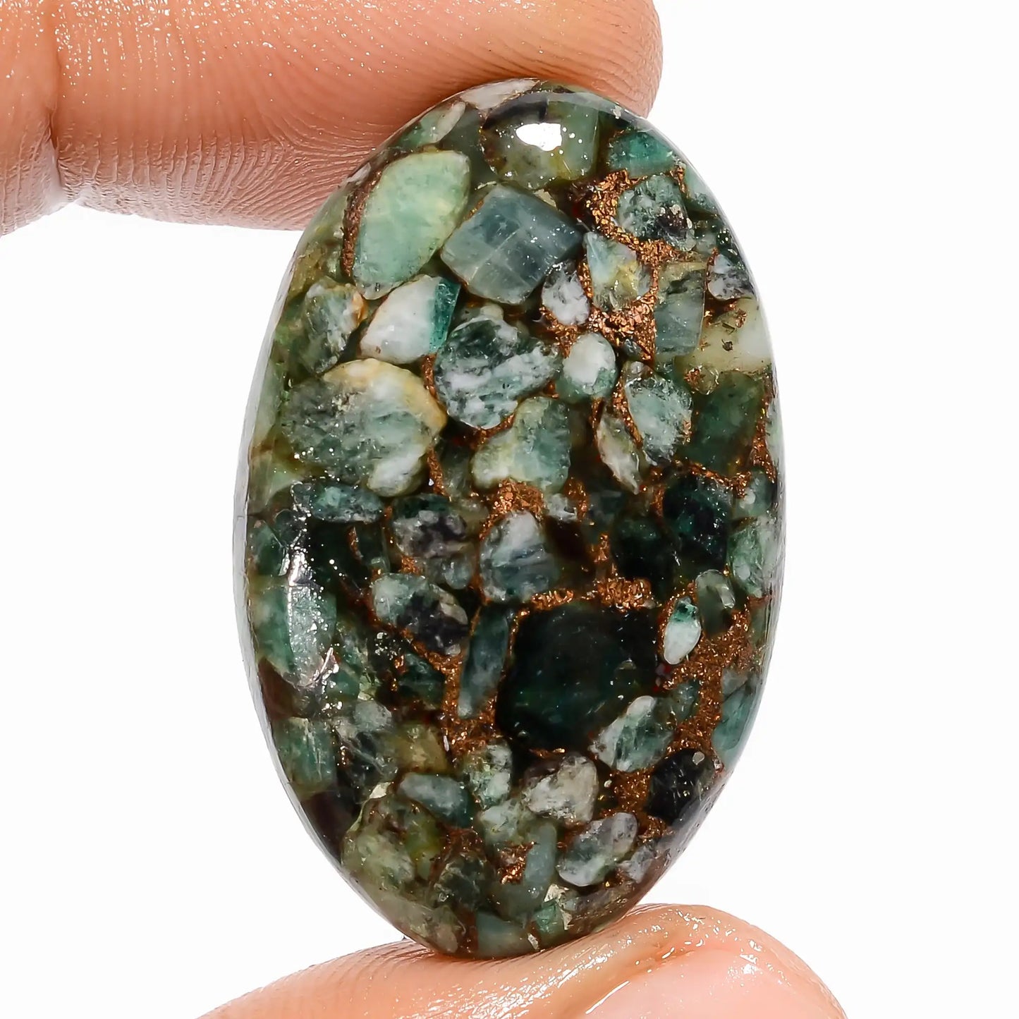 Spiny Copper Emerald Oval Shape Cabochon Loose Gemstone 33 Ct. 34X21X6 mm V-5815