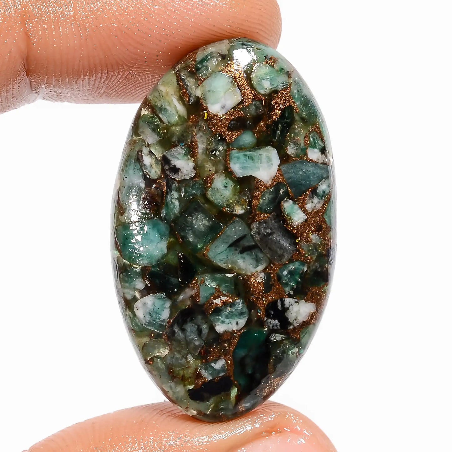 Spiny Copper Emerald Oval Shape Cabochon Loose Gemstone 31 Ct. 36X21X6 mm V-5816