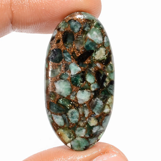 Spiny Copper Emerald Oval Shape Cabochon Loose Gemstone 23 Ct. 36X18X4 mm V-5817