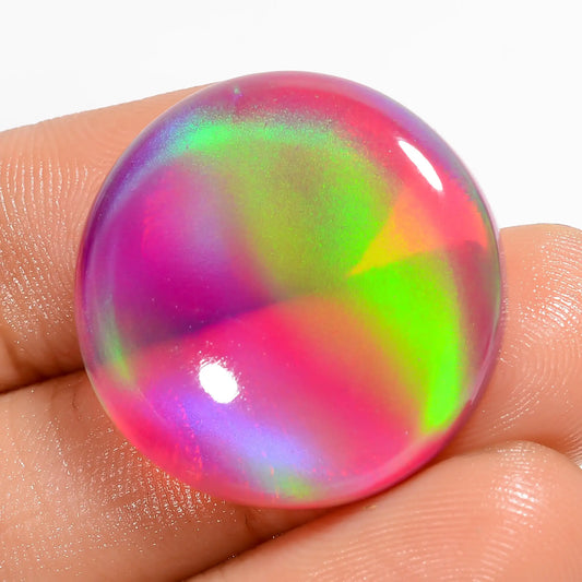 Aurora Opal Round Shape Cabochon Loose Gemstone 25 Ct. 23X23X6 mm V-5870