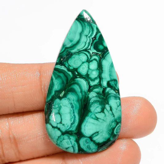 Malachite Pear Shape Cabochon Loose Gemstone Natural 63 Ct. 45X24X5 mm V-5885