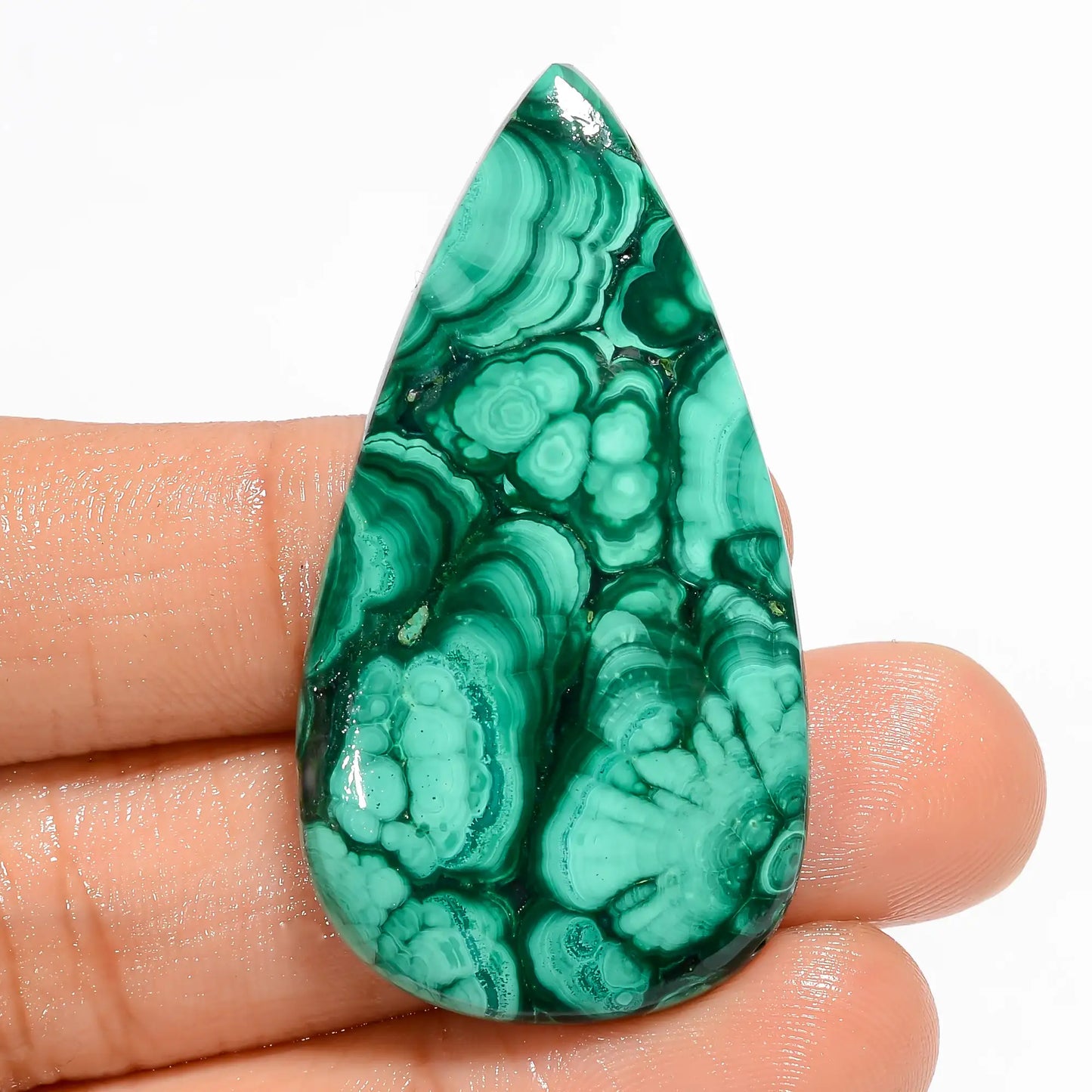 Malachite Pear Shape Cabochon Loose Gemstone Natural 63 Ct. 45X24X5 mm V-5885