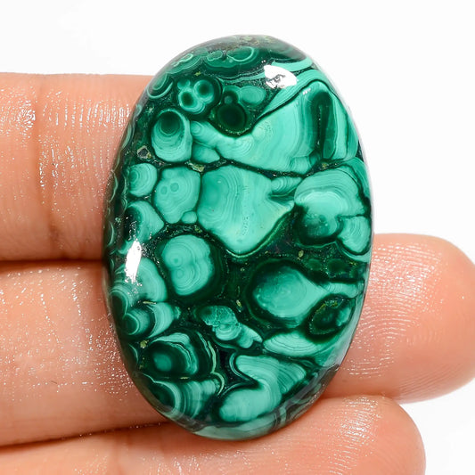 Malachite Oval Shape Cabochon Loose Gemstone Natural 51.5 Ct. 32X21X6 mm V-5887
